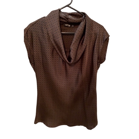 APT 9 Cowl neck top, brown with black foulard print - Picture 2 of 2
